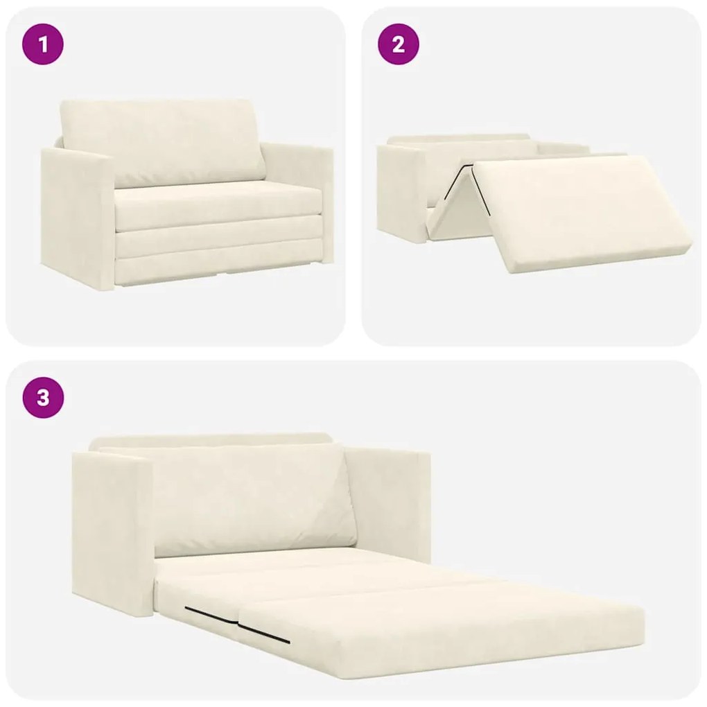 Sofá-Cama de Chão 2 em 1 Creme 124x204x61 cm Veludo