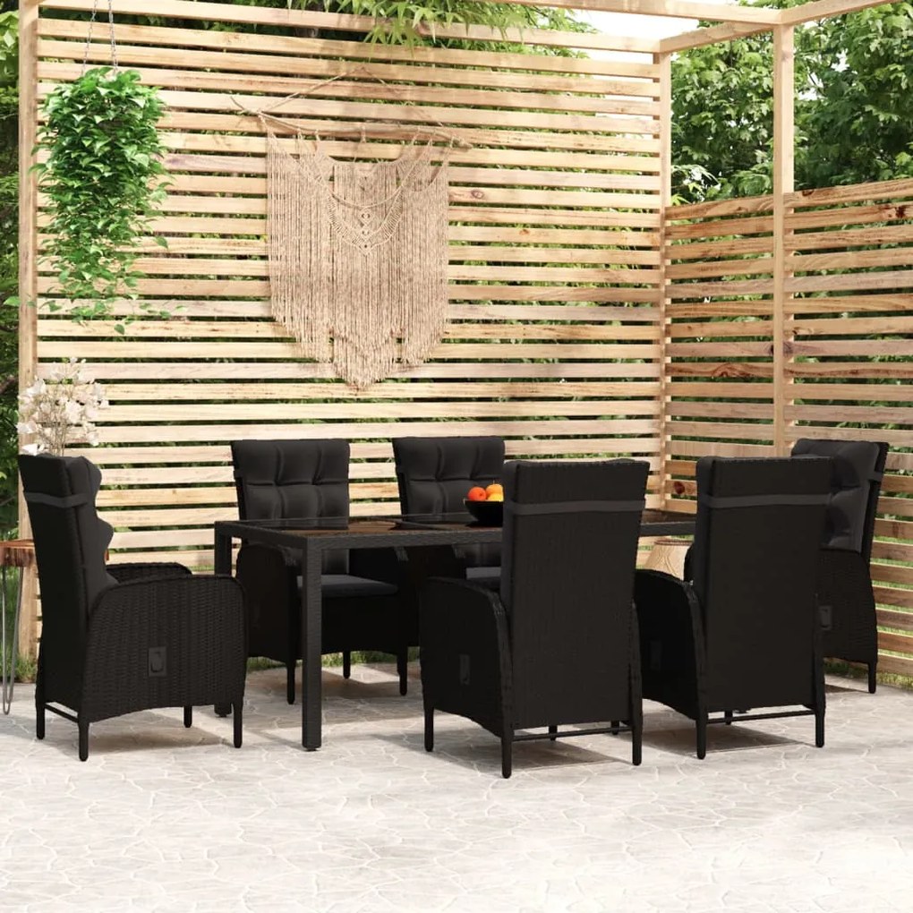 vidaXL 7 pcs conjunto de jantar para jardim vime PE preto
