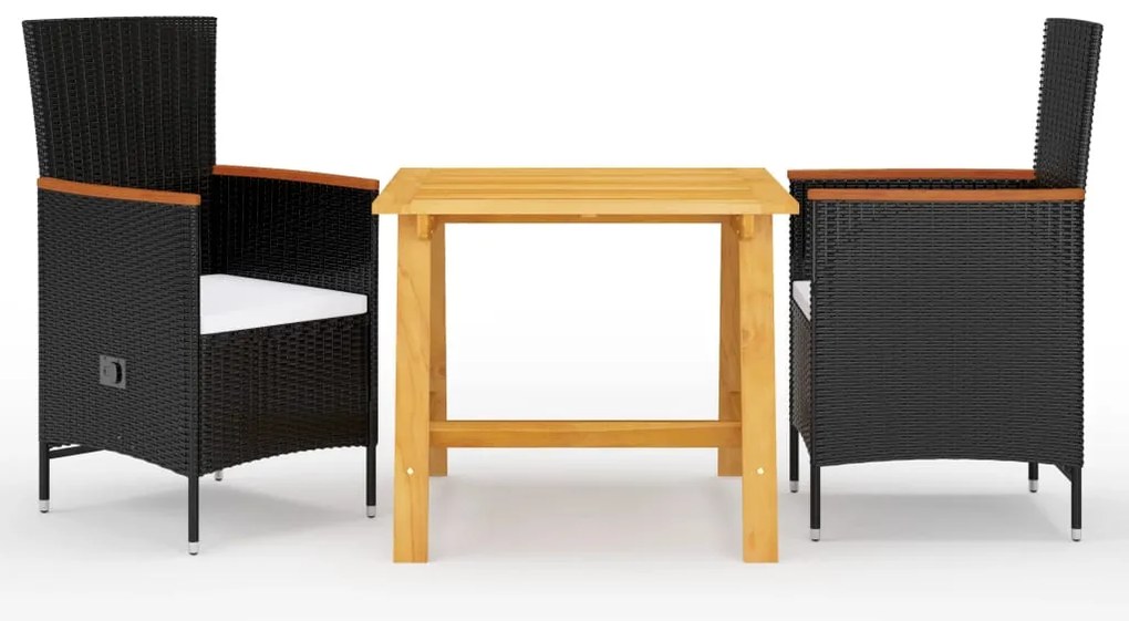 3 pcs conjunto de jantar para jardim preto