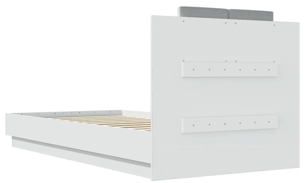 Estrutura de cama c/ cabeceira e luzes LED 90x190 cm branco