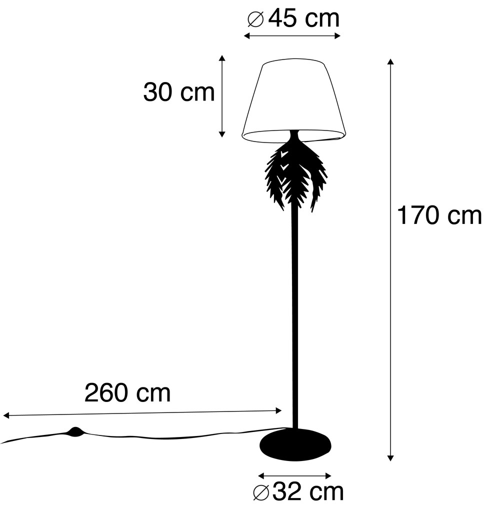 Candeeiro de pé dourado 145 cm com abajur plissado branco 45 cm - Botanica Rústico