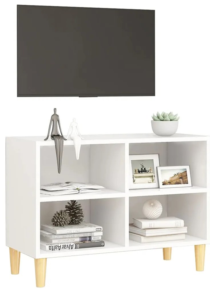 Móvel de TV com pernas em madeira maciça 69,5x30x50 cm branco