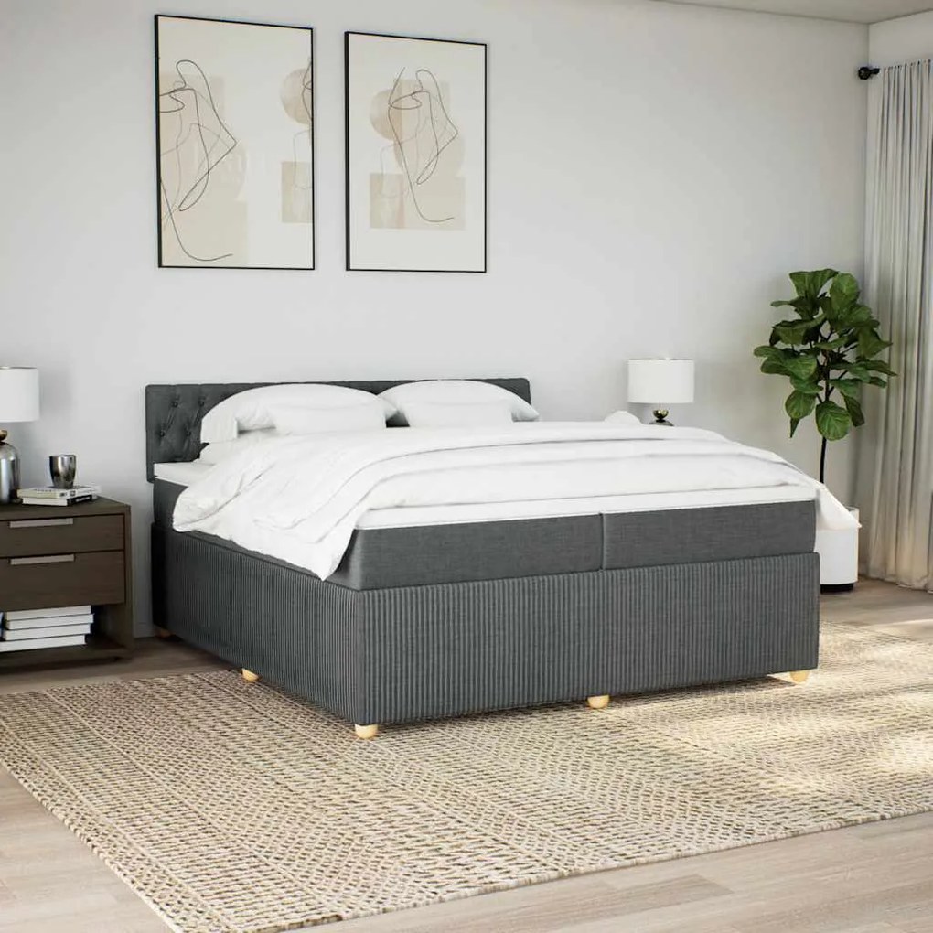 Cama com molas/colchão 200x200 cm tecido cinzento-escuro