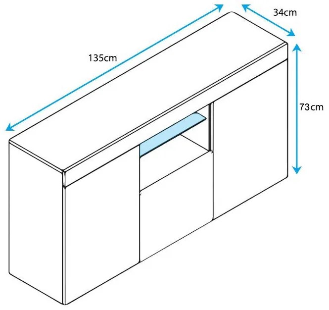 Aparador Elma de 135cm com Luz LED - Preto Mate - Design Moderno
