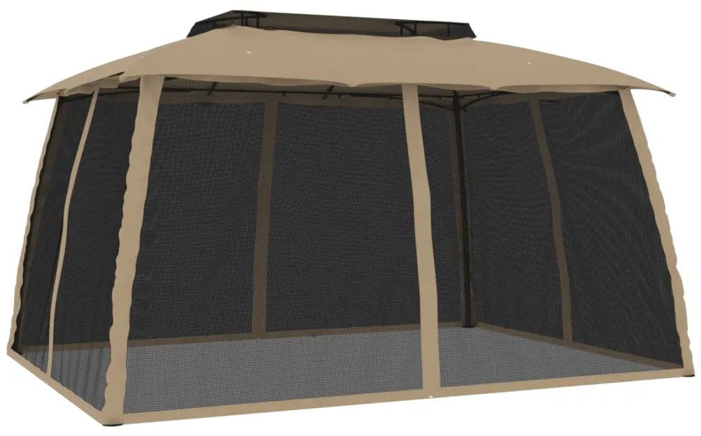 Gazebo c/ teto duplo/paredes de malha aço cinzento-acastanhado