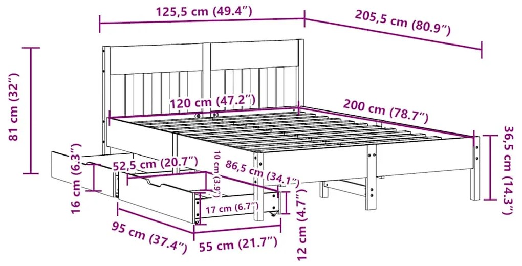 Cama sem colchão 140x200 cm madeira de pinho maciça branco