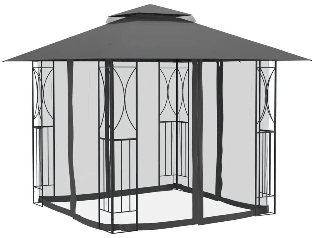 Gazebo com paredes laterais 300x300x270 cm aço antracite