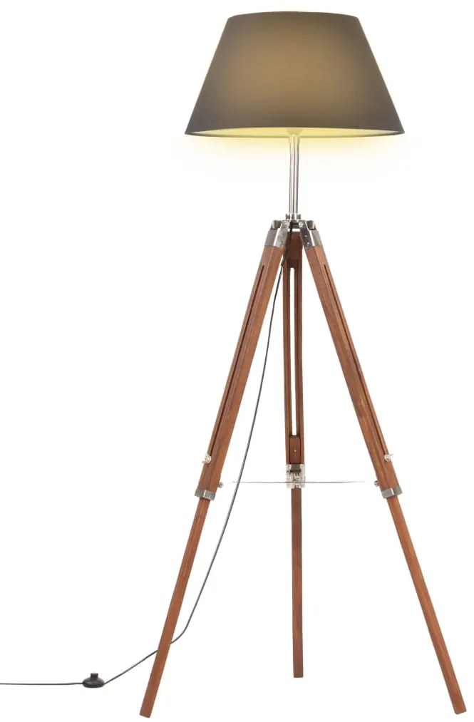 vidaXL Candeeiro de chão tripé 141 cm teca maciça castanho mel/preto