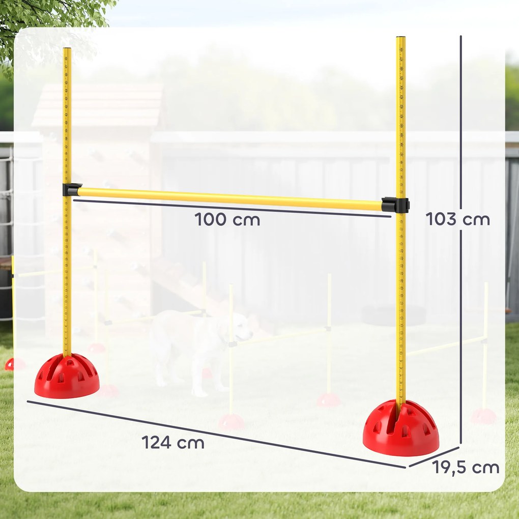 Conjunto de equipamento de agilidade para cães com 4 barreiras de salto ajustáveis em altura, saco de transporte, amarelo e laranja