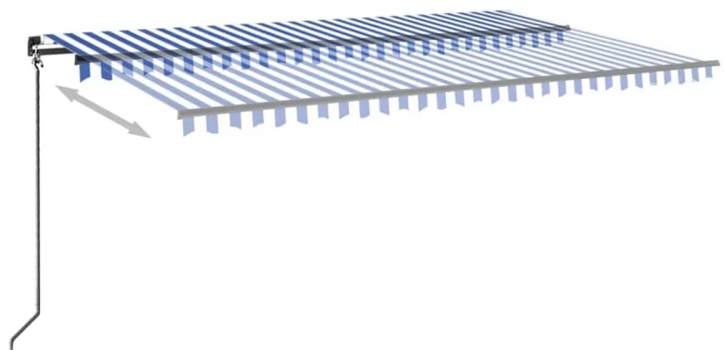 Toldo retrátil manual com LED 500x300 cm azul e branco
