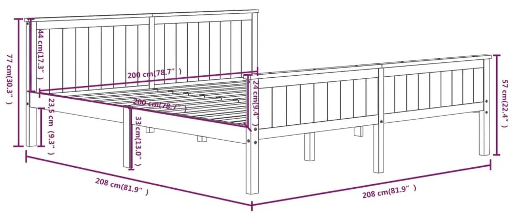 Estrutura de cama 200x200 cm pinho maciço cinzento