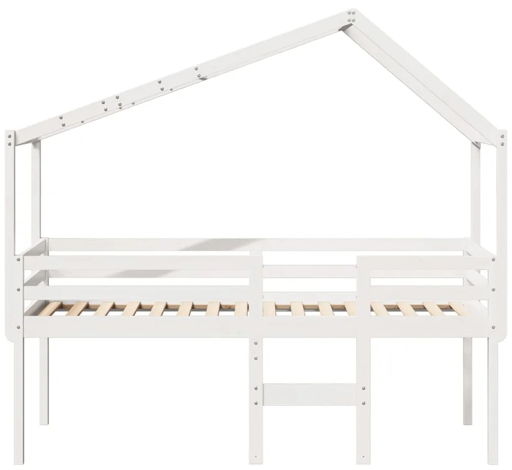 Cama alta com telhado 80x200 cm pinho maciço branco