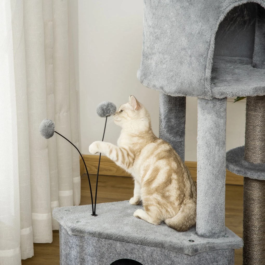 Árvore Arranhadora para Gatos 60x40x133cm Torre para Gatos com Caverna de Feltro Removível Cama de Pelúcia Suave Postes Arranhadores de Sisal Natural