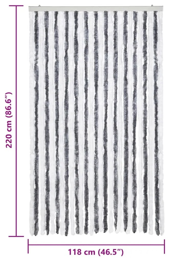 Cortina anti-insetos 118x220 cm chenille cinzento e branco