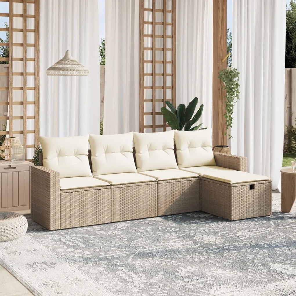 5 pcs conjunto de sofás p/ jardim com almofadões vime PE bege