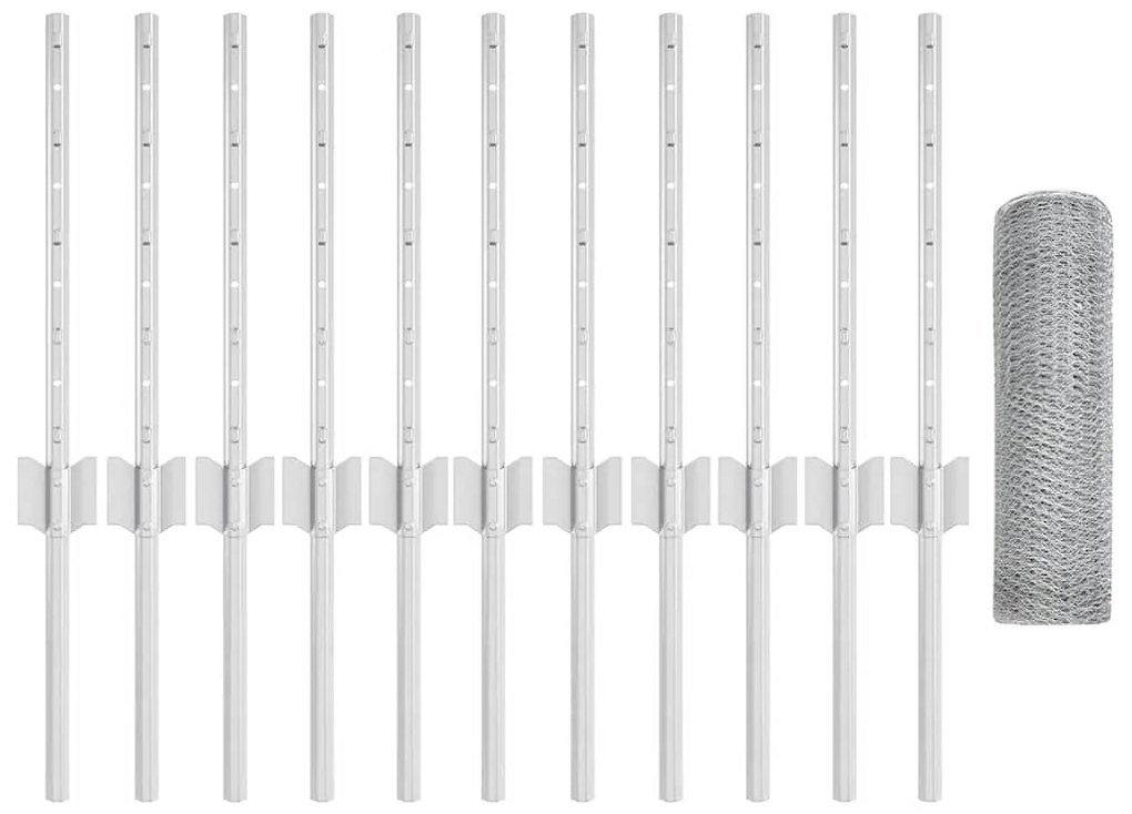Postes de Cerca vidaXL 11 pcs U-Channel 40 cm Aço Galvanizado