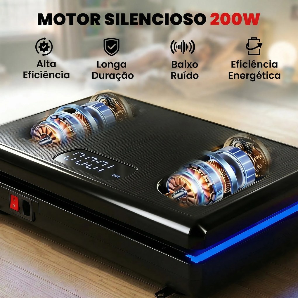 Plataforma Vibratória com 120 Velocidades 5 Programas Ecrã LED Luz Controlo Remoto e 2 Bandas Elásticas 48x32x13 cm Preto