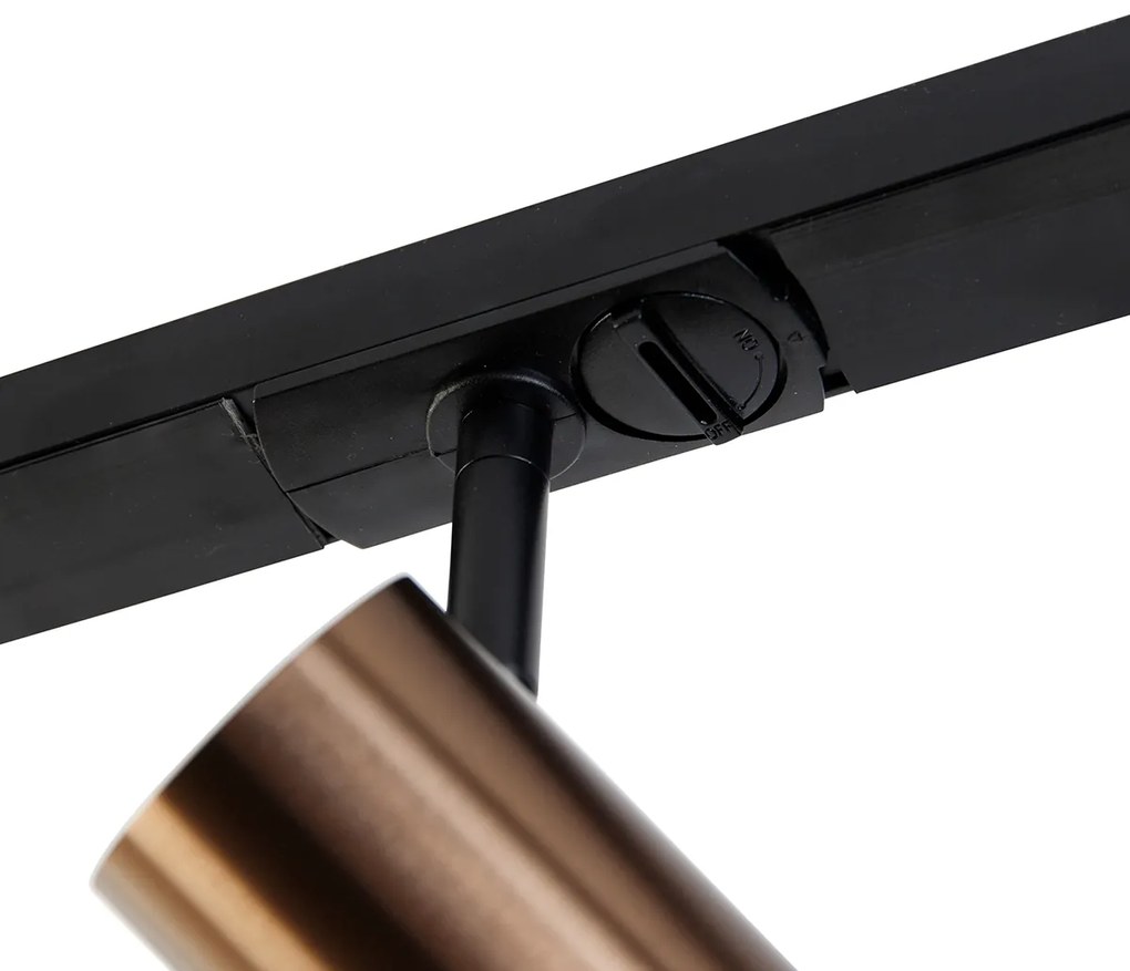 Sistema de calhas monofásico bronze escuro com 4 focos e fonte de alimentação quadrada - Jeana