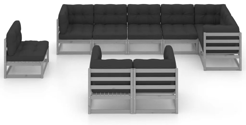 9 pcs conjunto lounge de jardim c/ almofadões pinho maciço