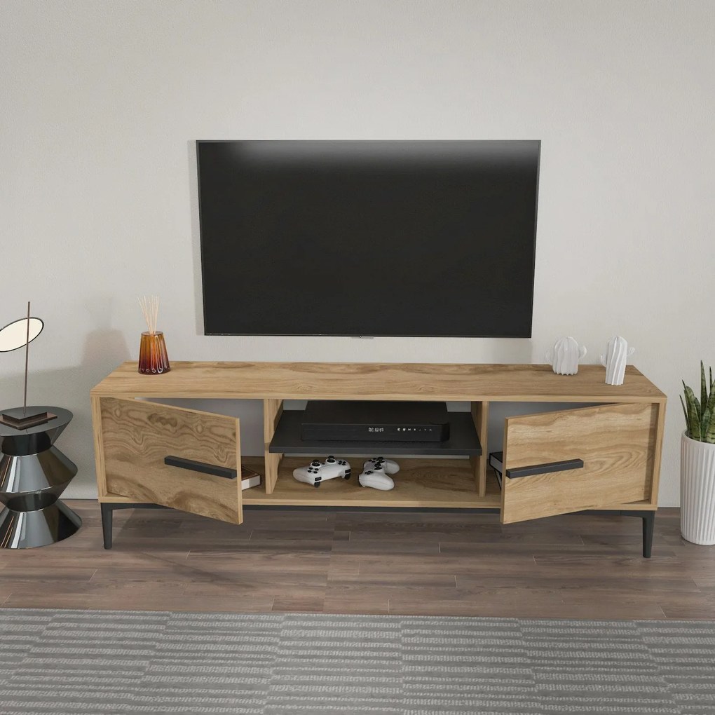 Móvel TV Stand Eslem – Carvalho/Preto – 120 cm