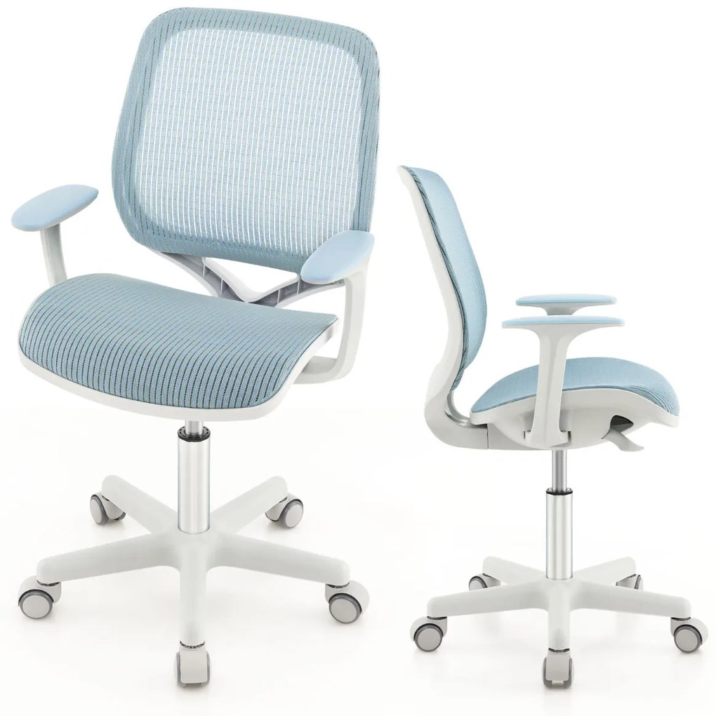 Cadeira giratória para crianças com altura ajustável, rodas com travão e apoios de braços ergonómica azul