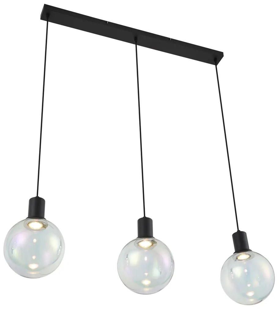 Candeeiro suspenso de design preto com vidro arco-íris retangular 3 luzes - Mallon