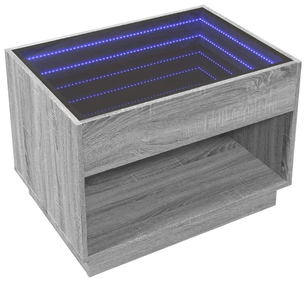 Mesa de centro luzes LED Infinity 70x50x50 cm cinzento sonoma
