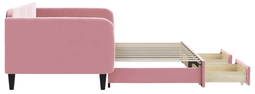 Sofá-cama com gavetão e gavetas 100x200 cm veludo rosa