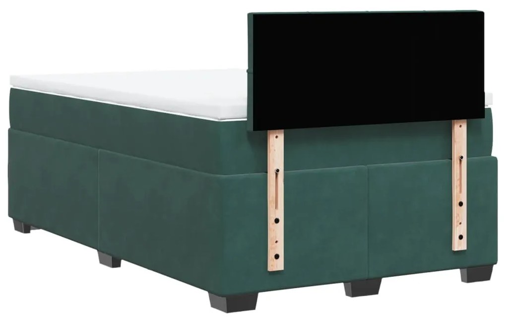 Cama boxspring com colchão 120x200 cm veludo verde-escuro