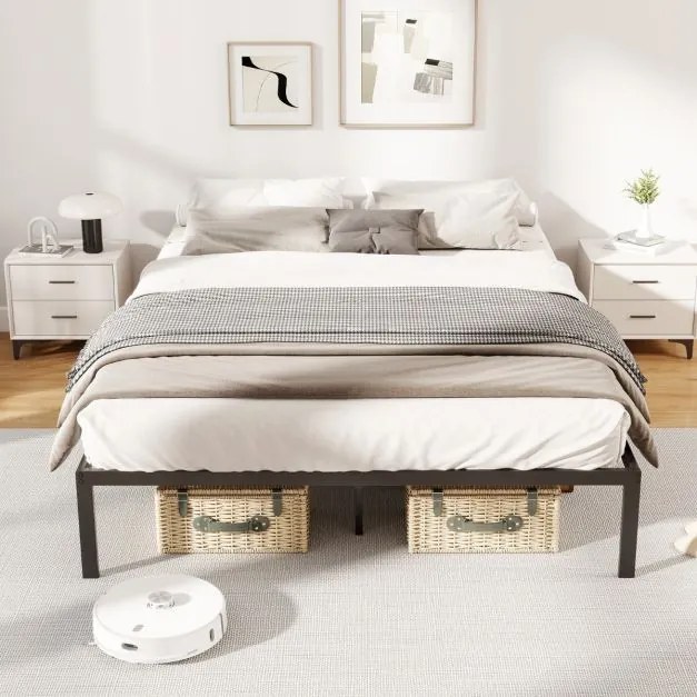 Estrutura de cama metálica 200 x 140 cm com ripas (COLCHÃO NÃO INCLUIDO) Preta
