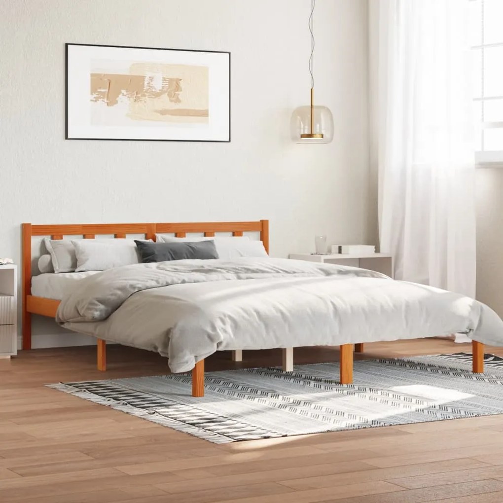 Cama sem colchão 160x200 cm madeira pinho maciço castanho-mel