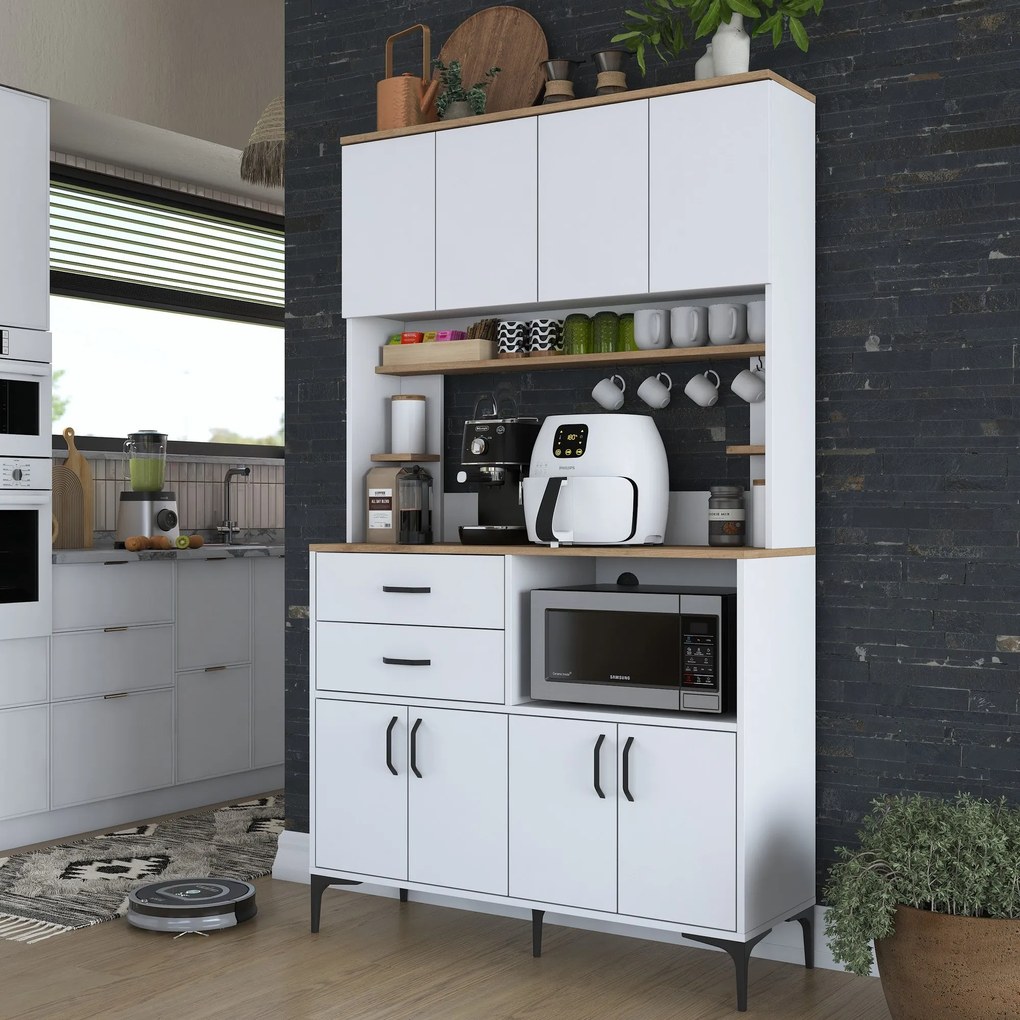 Armário Alto de Cozinha "Stella" - Nogueira e Branco - Design Moderno