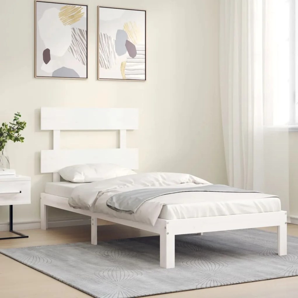 Estrutura de cama com cabeceira 100x200cm madeira maciça branco