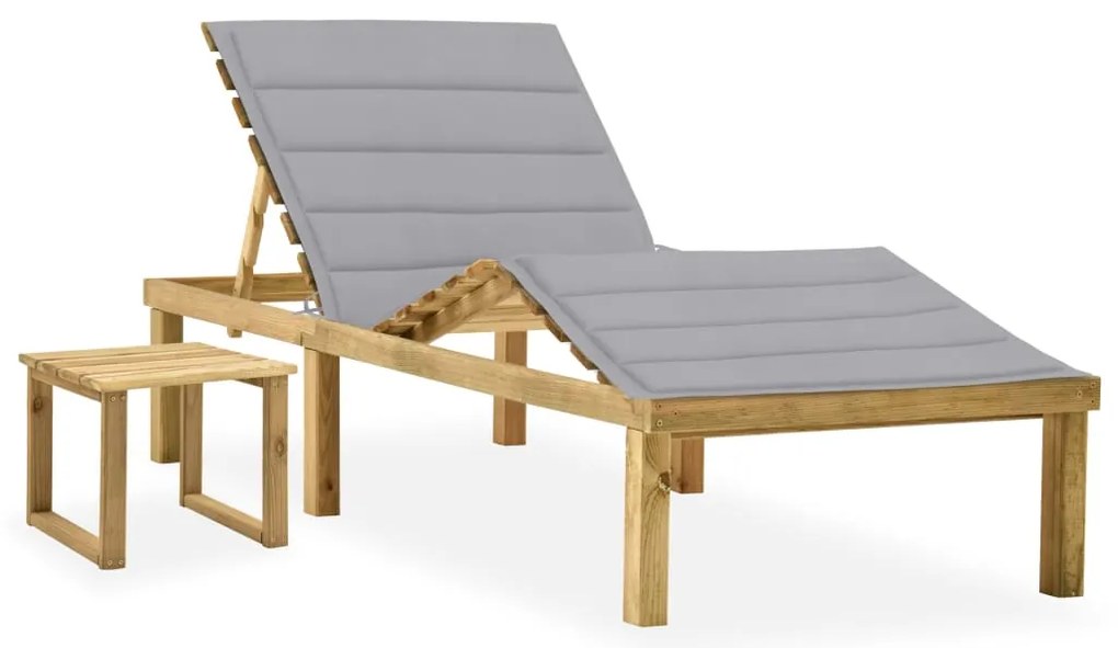 Espreguiçadeira de jardim com mesa e almofadão pinho impregnado