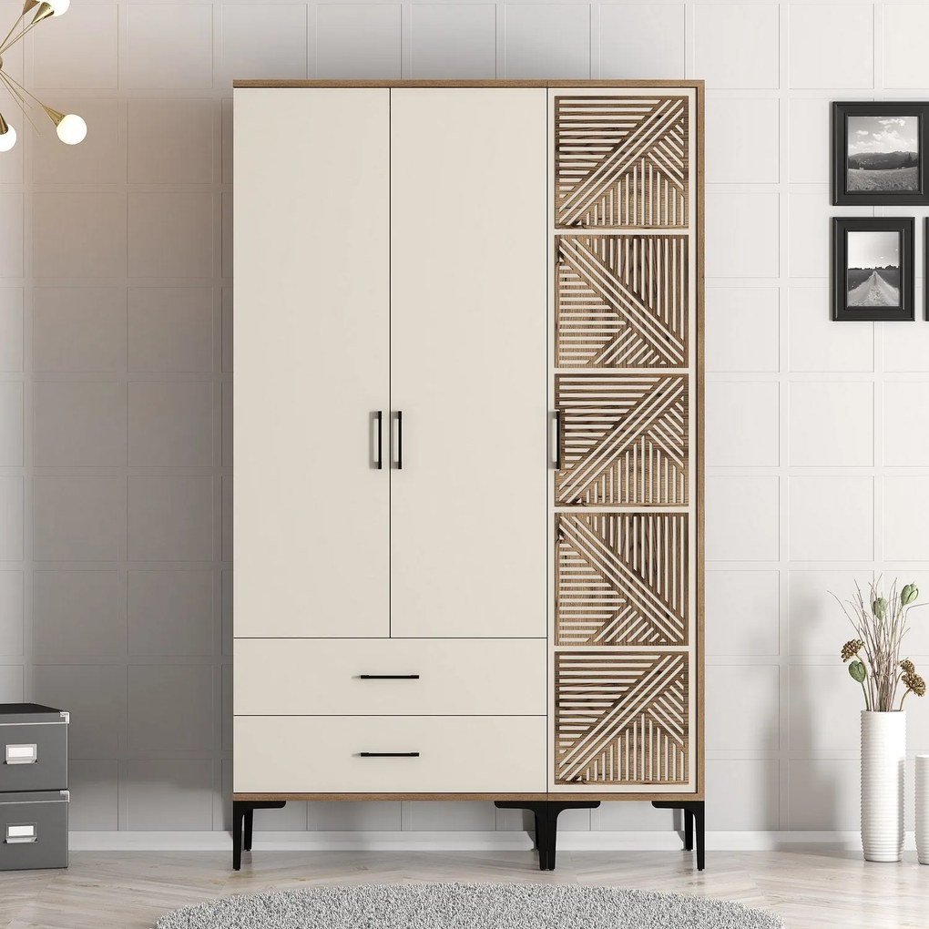 Roupeiro Kumsal PT – Nogueira e Creme – 120x47,5x201,4 cm