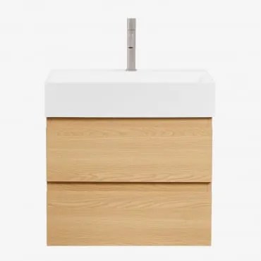 Conjunto De Móvel De Casa De Banho Em Madeira E Chapa De Freixo Com Lavatório Integrado Ona Madeira Natural & Sem Espelho & Castanho - Sklum