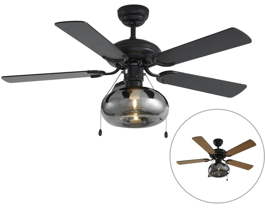 Ventilador de teto preto 107,5cm com interruptor de tração - Mistral Busa Art Deco,Industrial