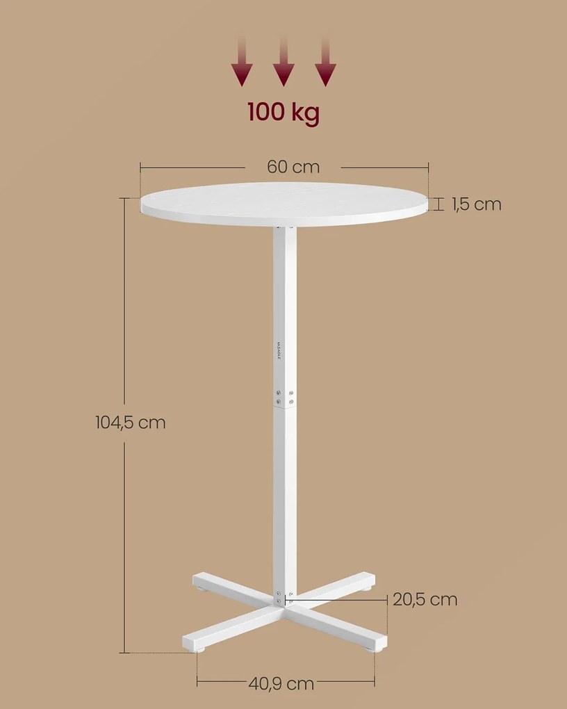 Mesa de bar redonda (SEM BANCOS) 60 x 60 x 104,5 cm branco neve