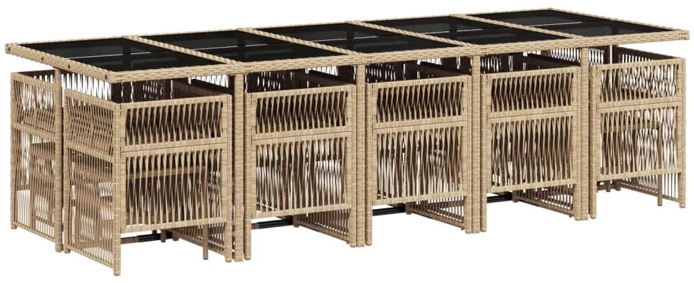 15 pcs conjunto de jantar p/ jardim com almofadões vime PE bege