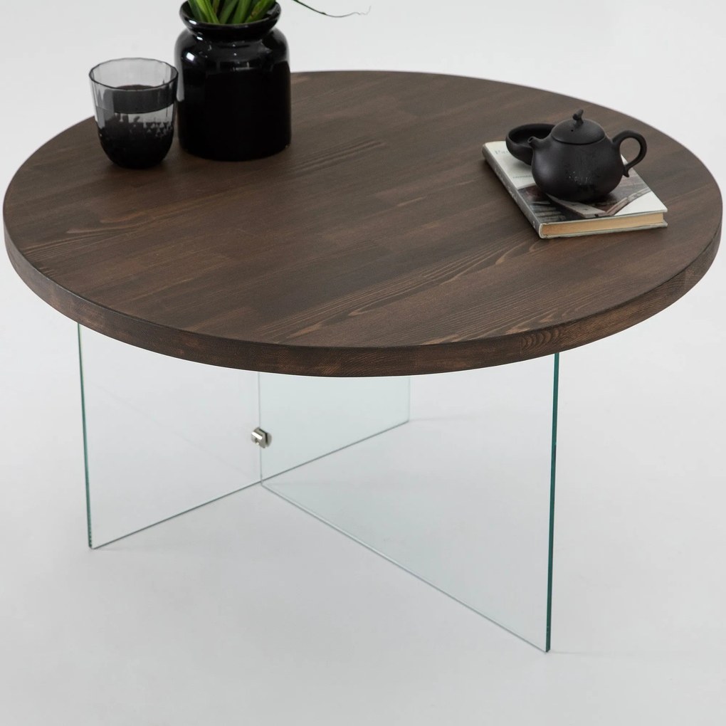 Mesa de Centro Serenity – Transparente / Nogueira – 70 cm x 40 cm