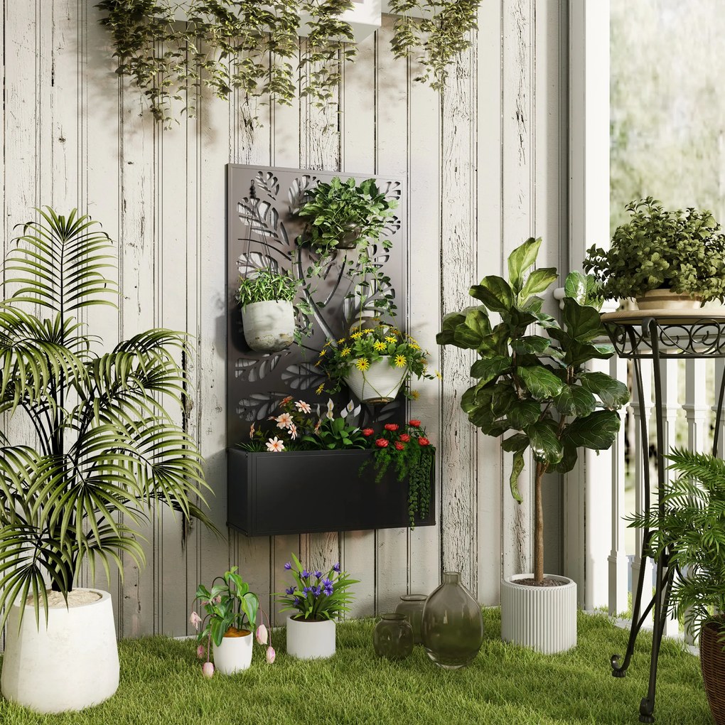Floreira com biombo de treliça para plantas trepadeiras, floreira 61 x 23 x 113 cm preto