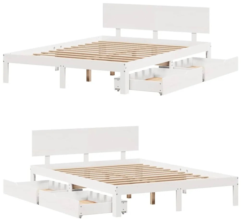 Estrutura de cama com gavetas 120x190 cm pinho maciço branco