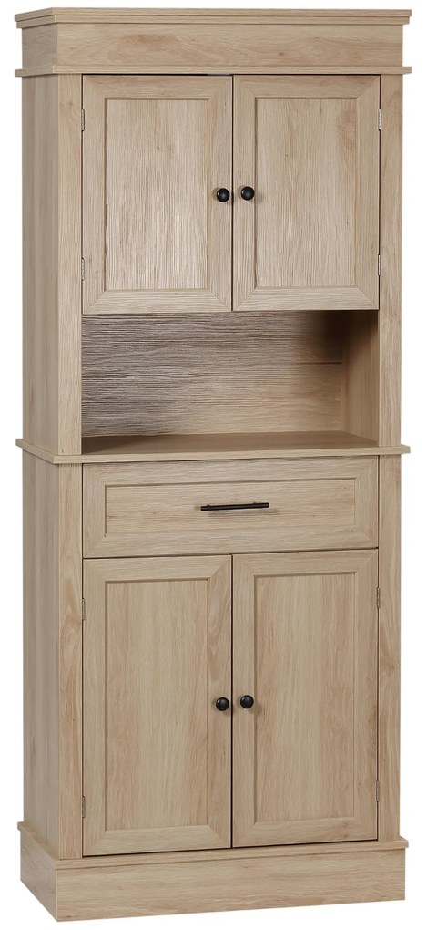 HOMCOM Armário de Cozinha com 4 Portas 1 Gaveta e Prateleira Aberta para Sala de Estar Sala de Jantar 74x39,5x183cm Carvalho | Aosom Portugal