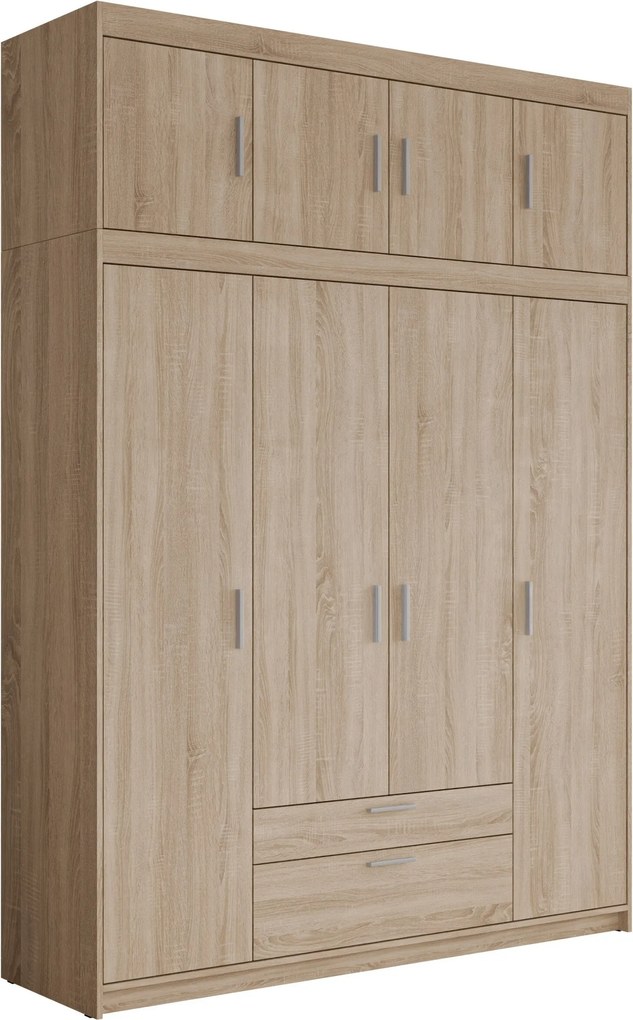 Roupeiro Novduni 106, Carvalho sonoma, 246x177x53cm, 178 kg, Portas para roupeiro: Com dobradiças, Número de prateleiras: 8, Número de prateleiras: 8