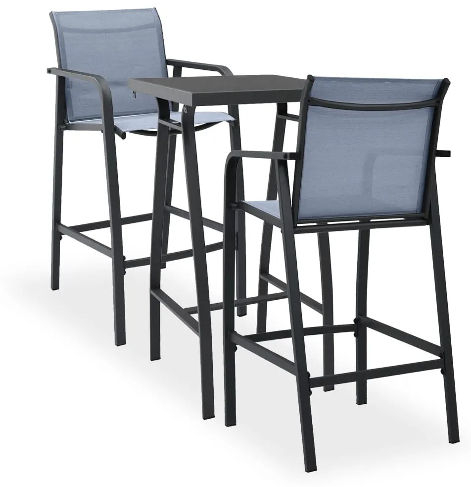 vidaXL 3 pcs conjunto de bar para jardim preto e cinzento