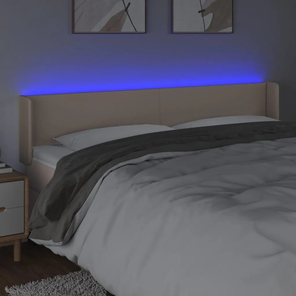 Cabeceira cama LED couro artificial 203x16x78/88 cm cappuccino