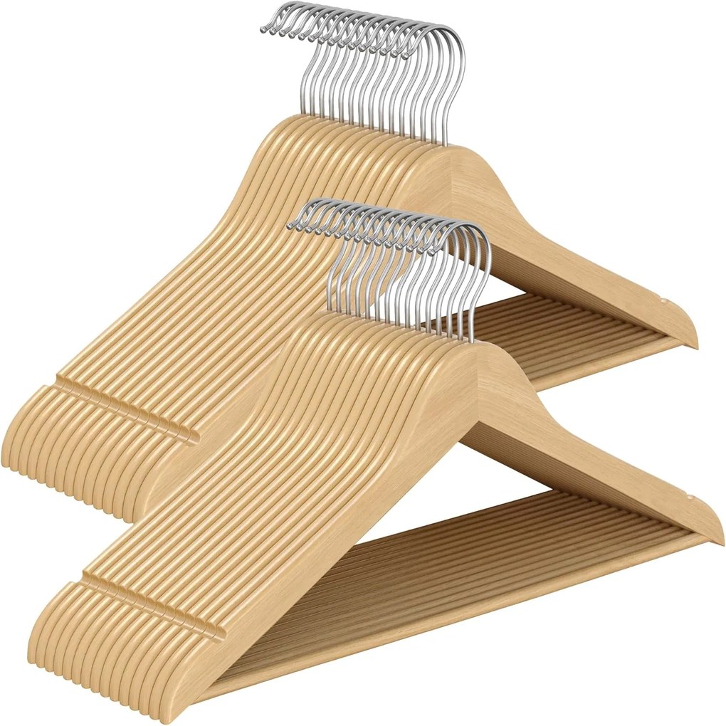 Cabides de madeira naturais, conjunto de 30 cabides finos com entalhes | SONGMICS | 42,9 x 8 x 21 cm | natural | CRW030K01.