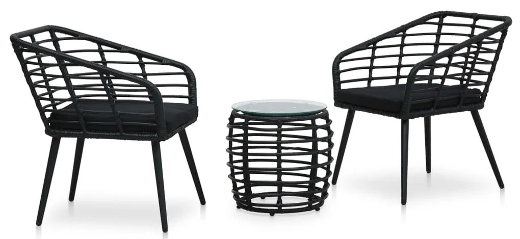 3 pcs conjunto bistrô vime PE preto
