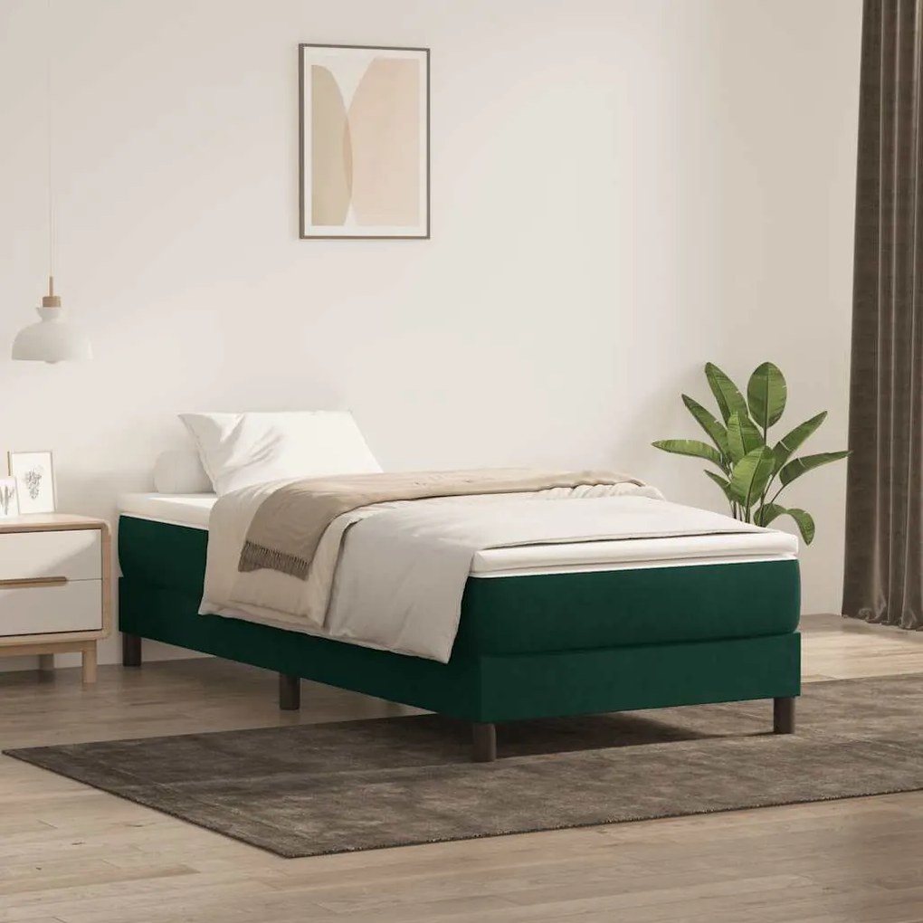 vidaXL Cama com molas/colchão 100x220 cm veludo verde-escuro