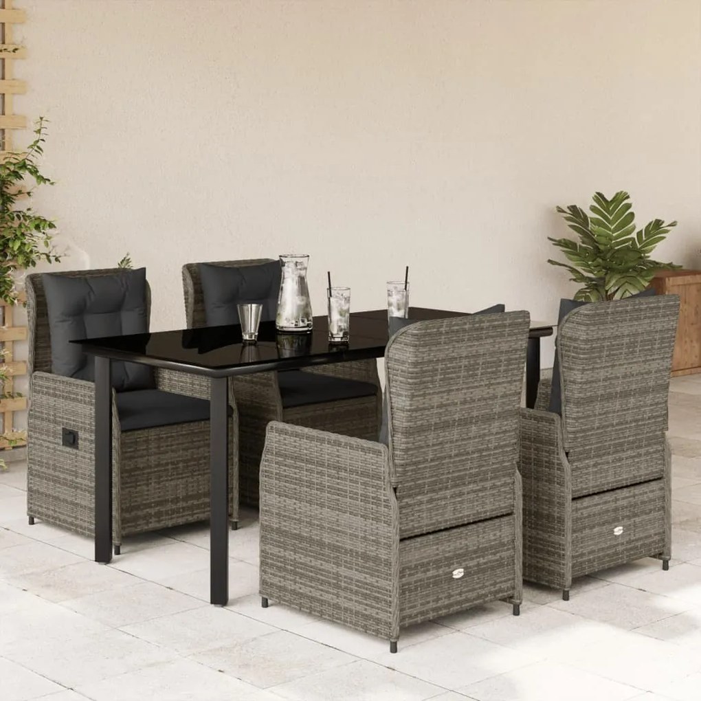 vidaXL 5 pcs conjunto de jantar p/ jardim c/ almofadões vime PE cinza
